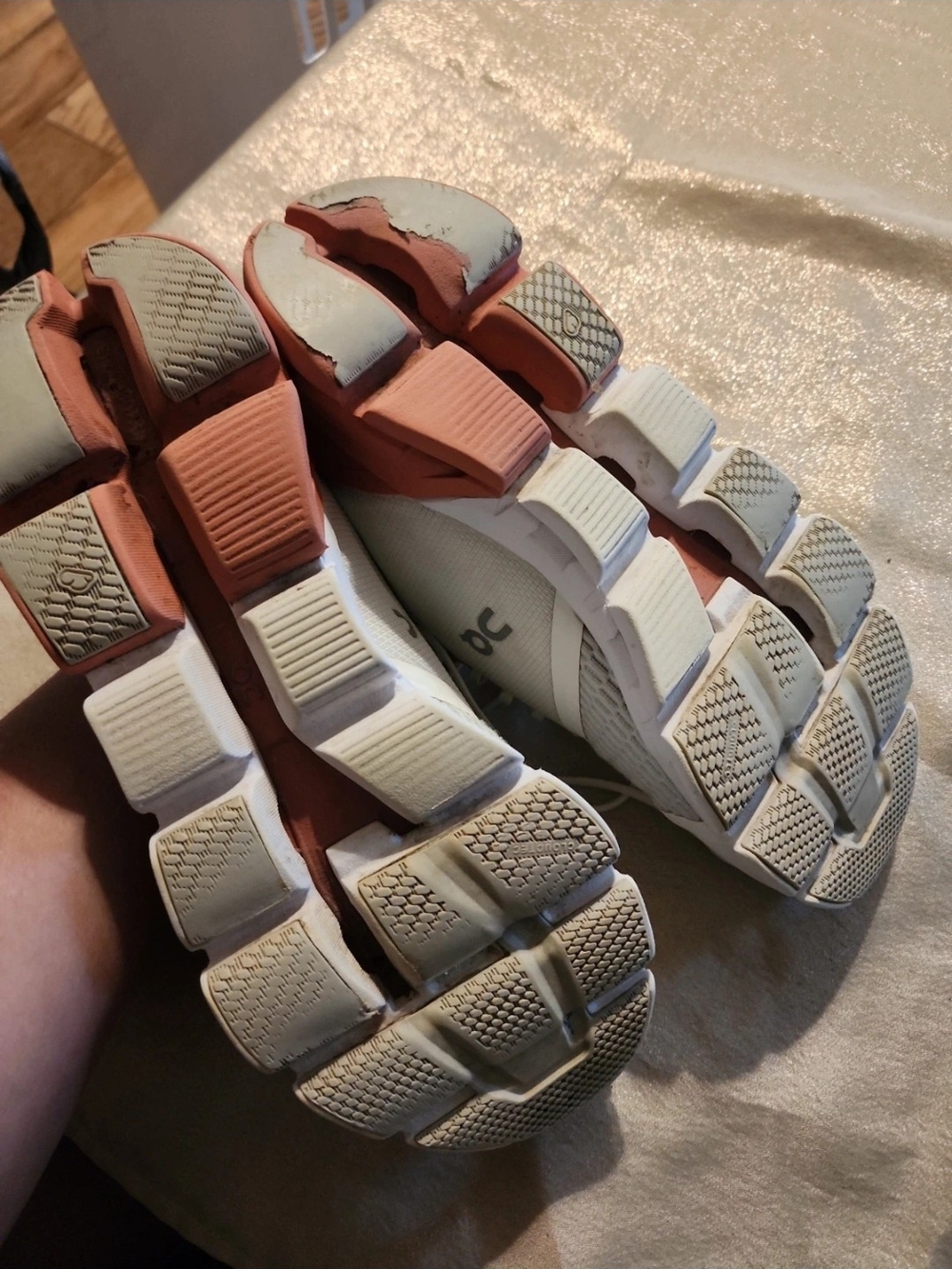 On Running Women's White Sneakers with Coral Accents - Picture 5 of 6